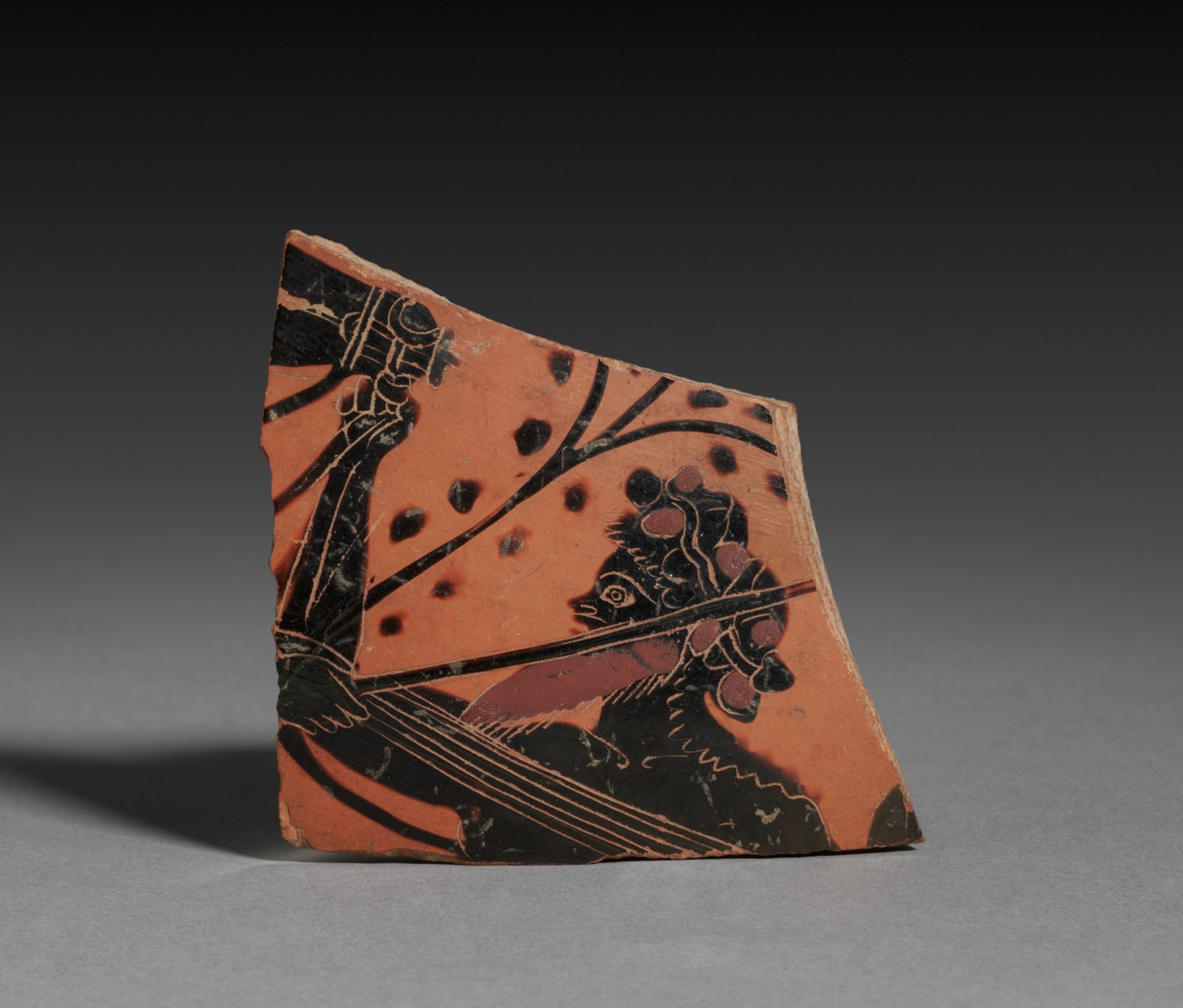 Fragment from Black-Figure Neck-Amphora (Storage Vessel): Satyr and Horse